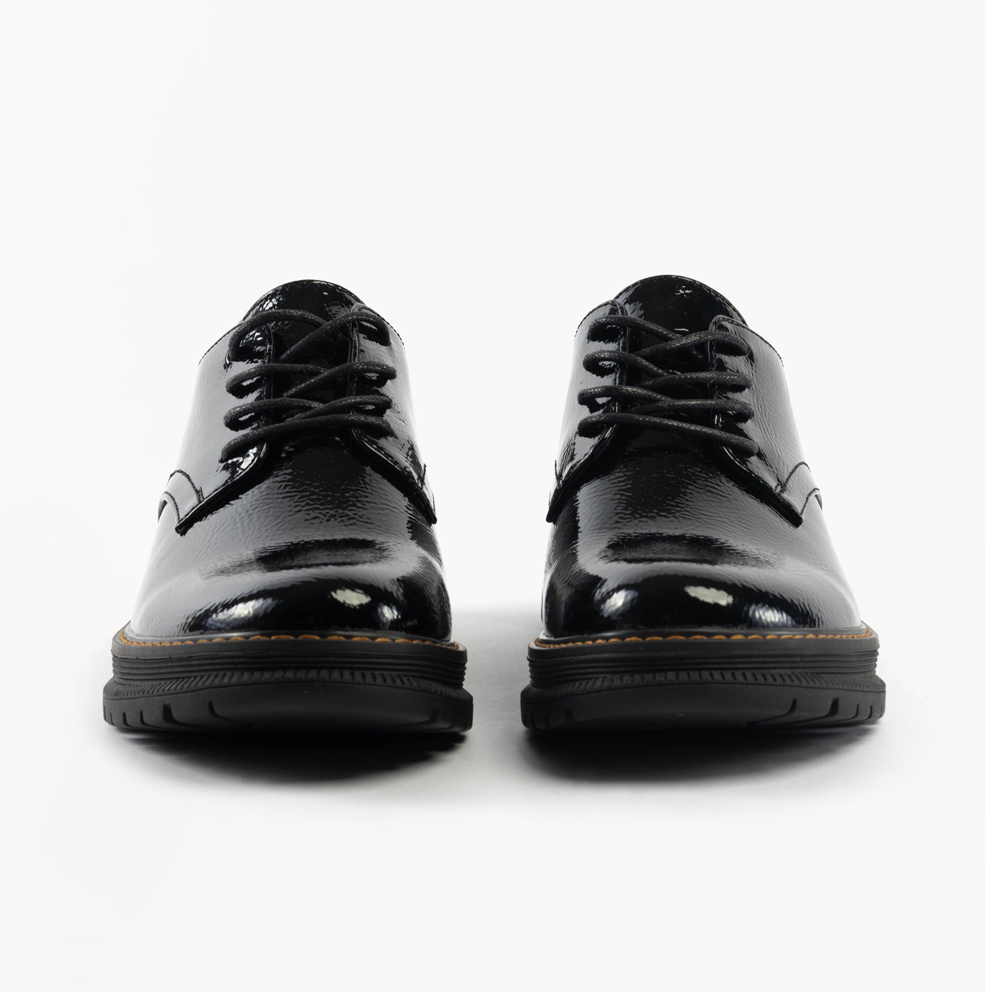 Westland PEYTON 10 Womens Shoes Black Patent, front view showcasing the glossy patent leather finish and lace-up design.