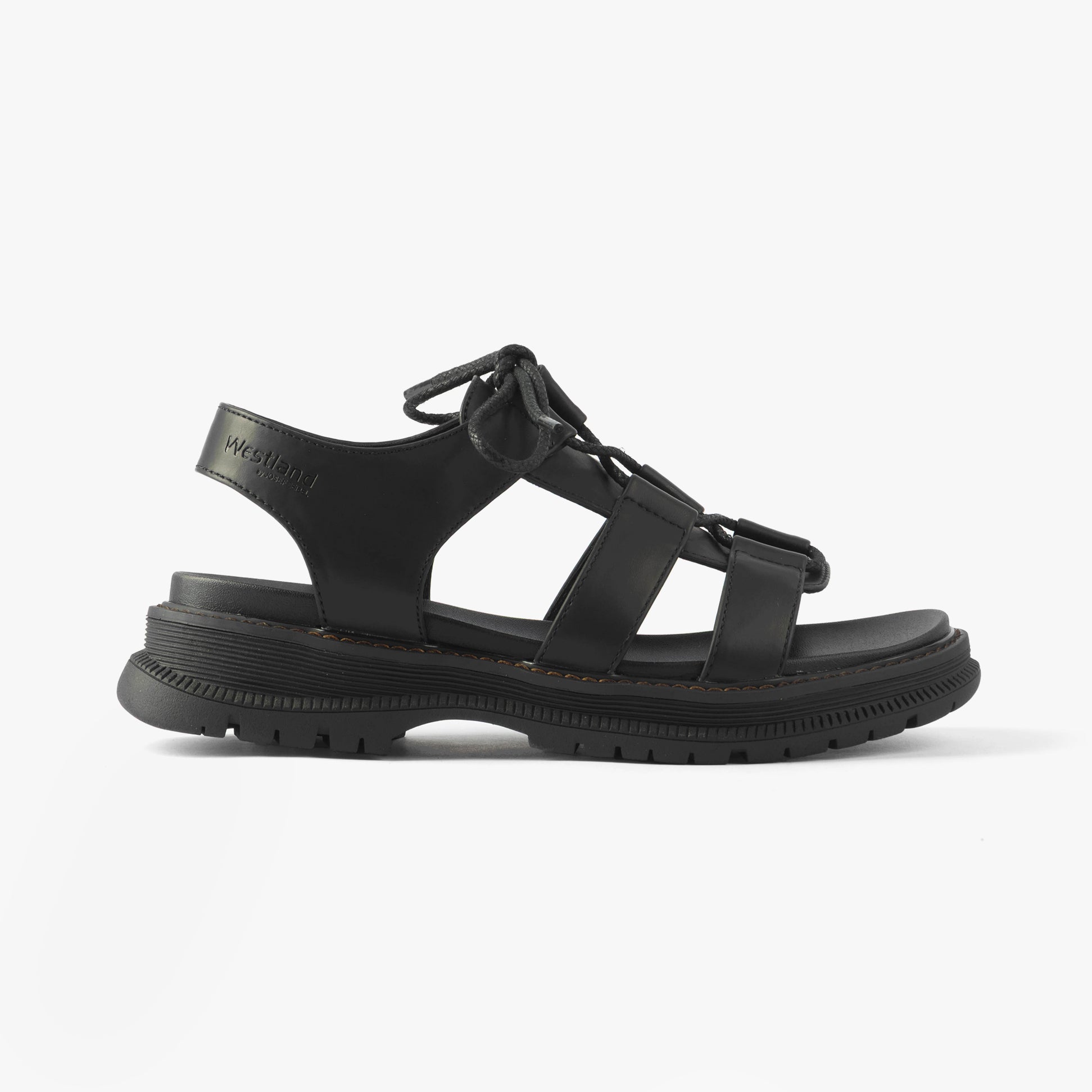 Westland PEYTON 14 Womens Sandals Black side view featuring faux leather upper and lace-up design.