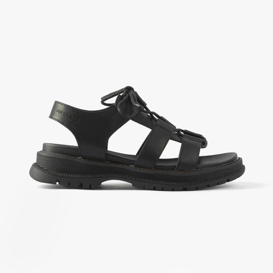 Westland PEYTON 14 Womens Sandals Black side view featuring faux leather upper and lace-up design.