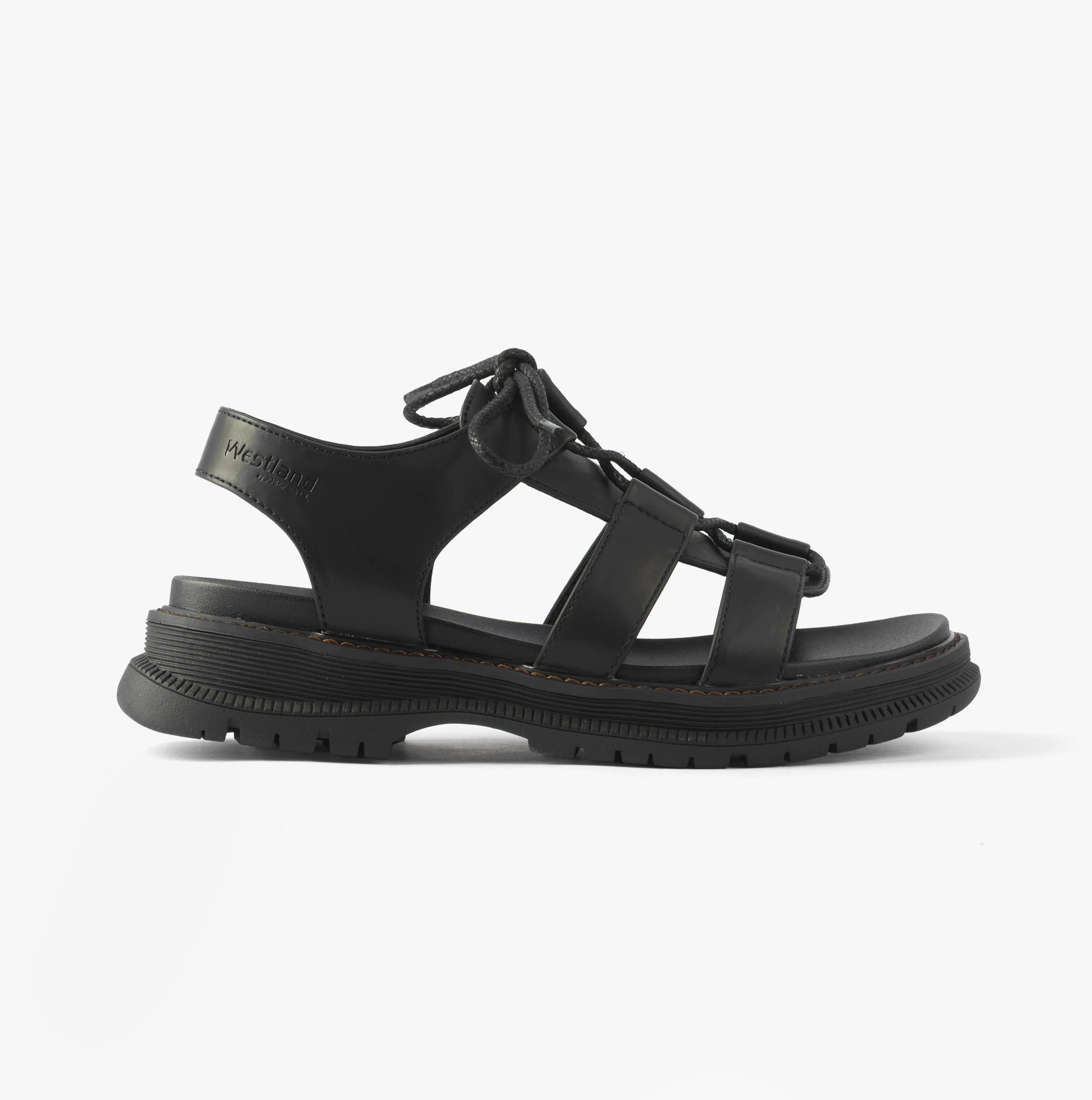 Westland PEYTON 14 Womens Sandals Black side view featuring faux leather upper and lace-up design.
