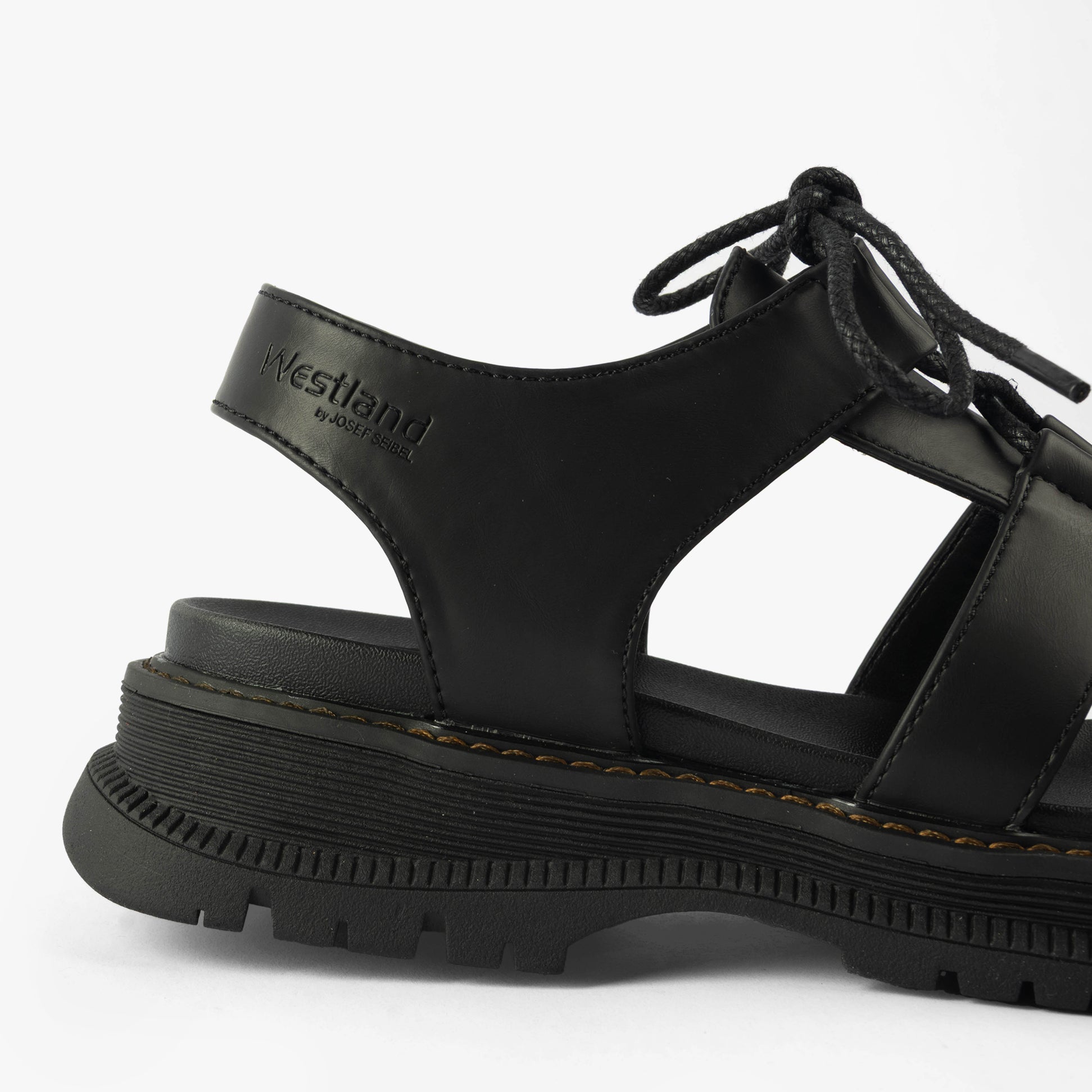 Westland PEYTON 14 Womens Sandals Black side view showcasing faux leather upper and lace-up design.