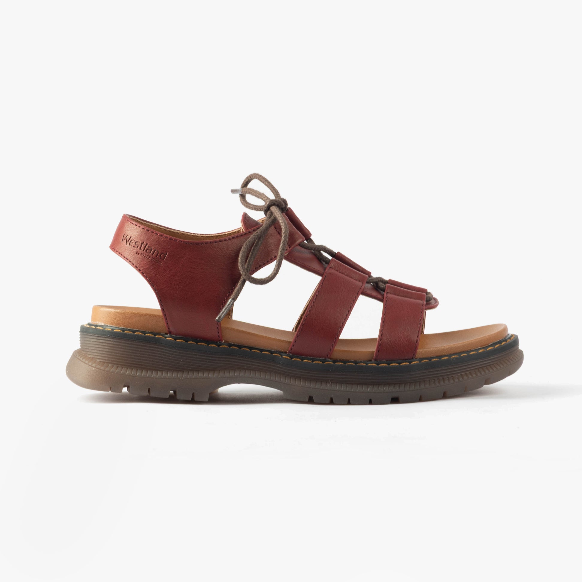 Westland PEYTON 14 Womens Sandals Red side view showcasing faux leather upper and lace-up closure.