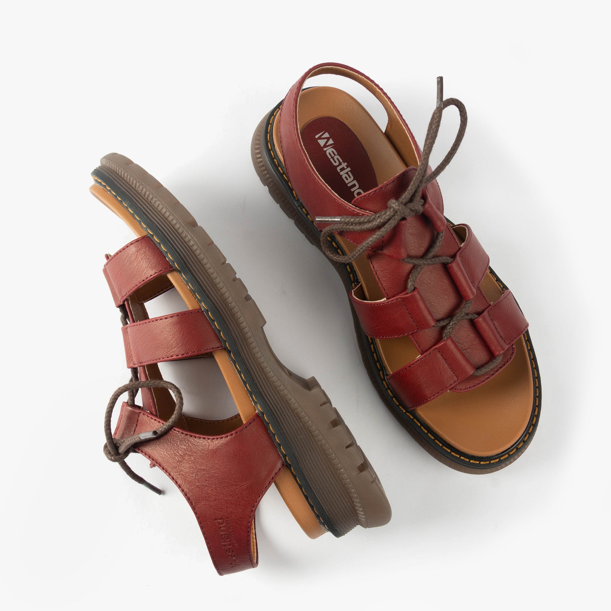 Westland PEYTON 14 Womens Sandals Red top view showing faux leather upper and lace-up closure.