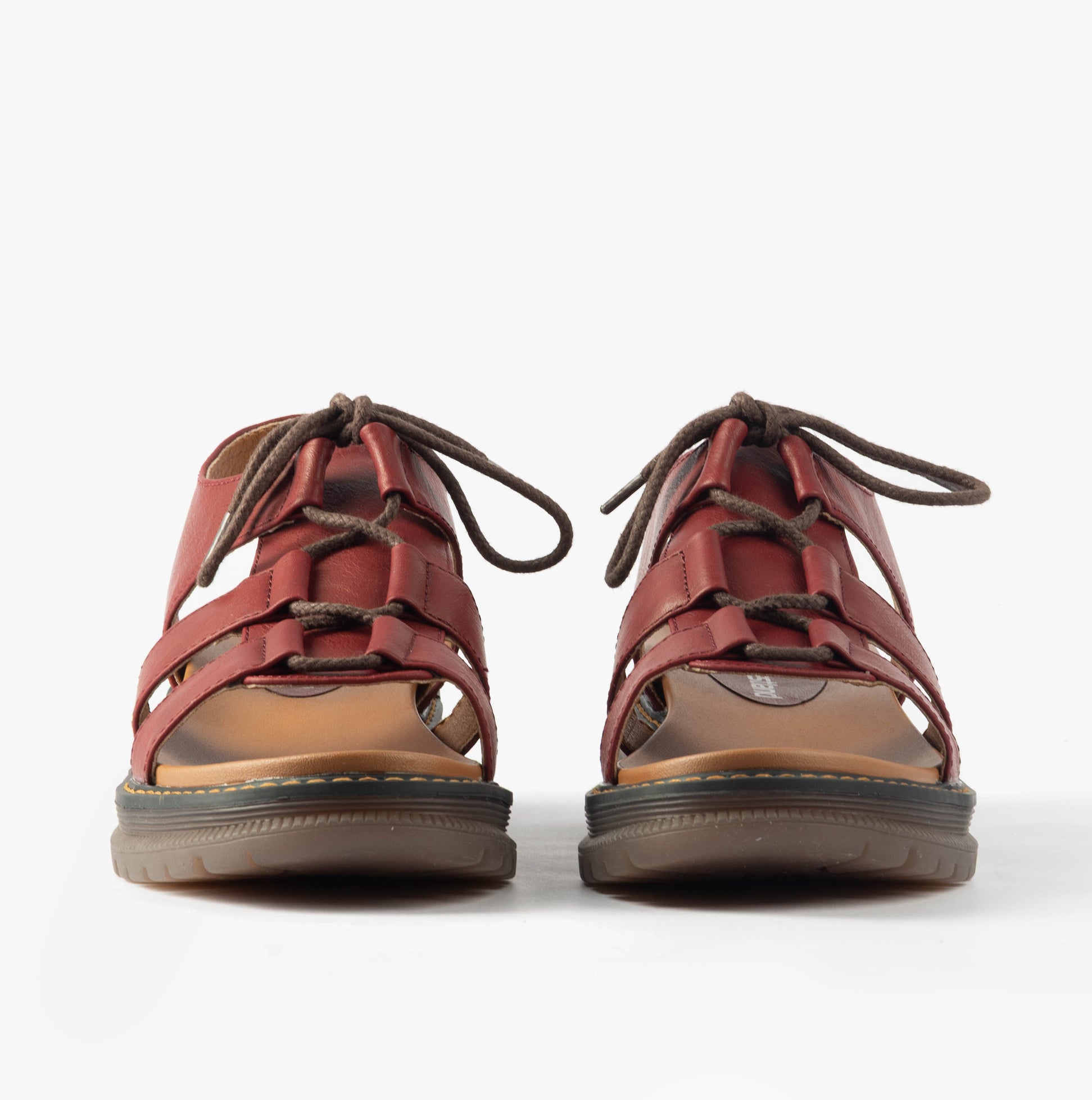 Westland PEYTON 14 Womens Sandals Red front view showcasing lace-up design and faux leather material.