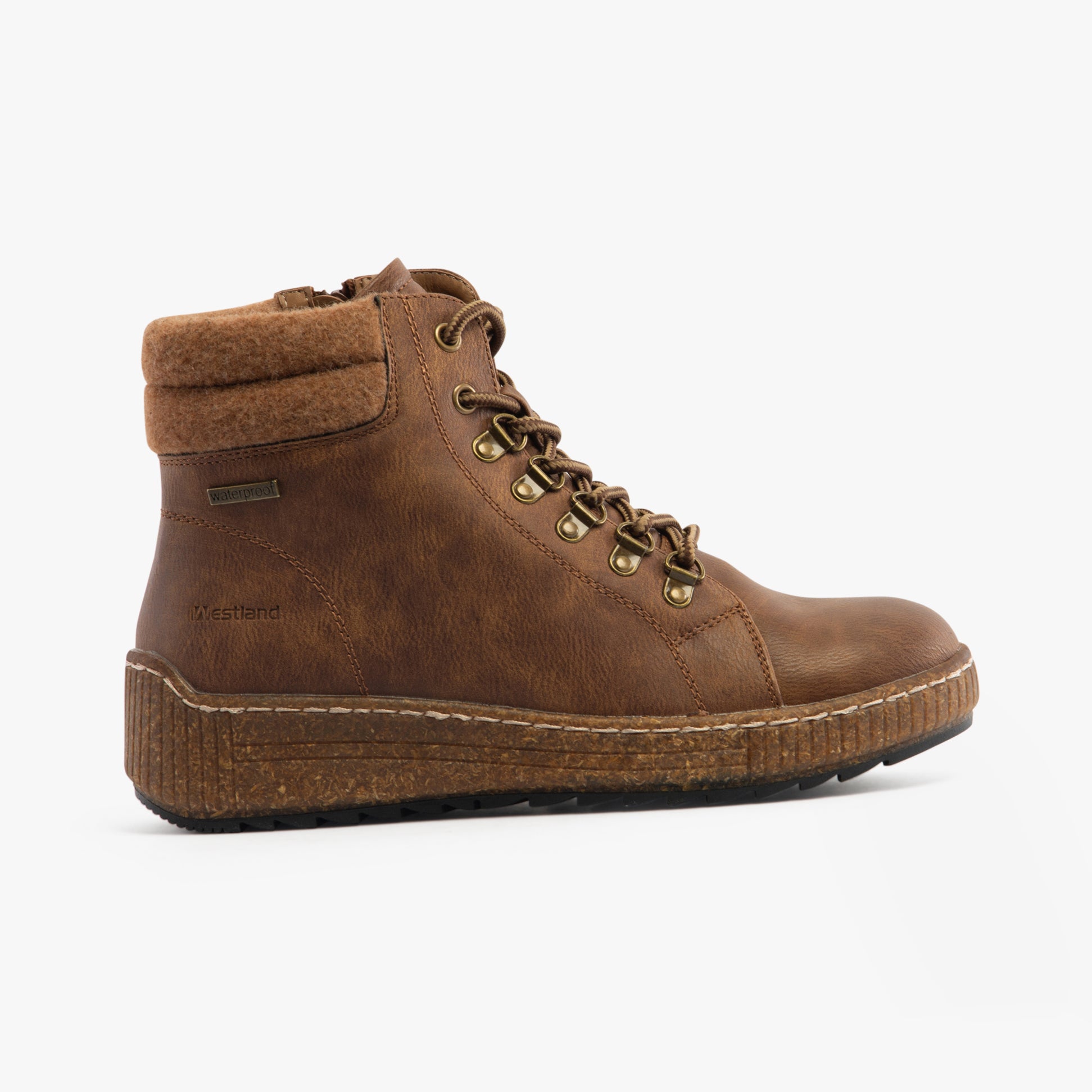 Westland WYNDI 04 Womens Boots Brandy Kombi side view showcasing faux leather upper and lace-up closure.