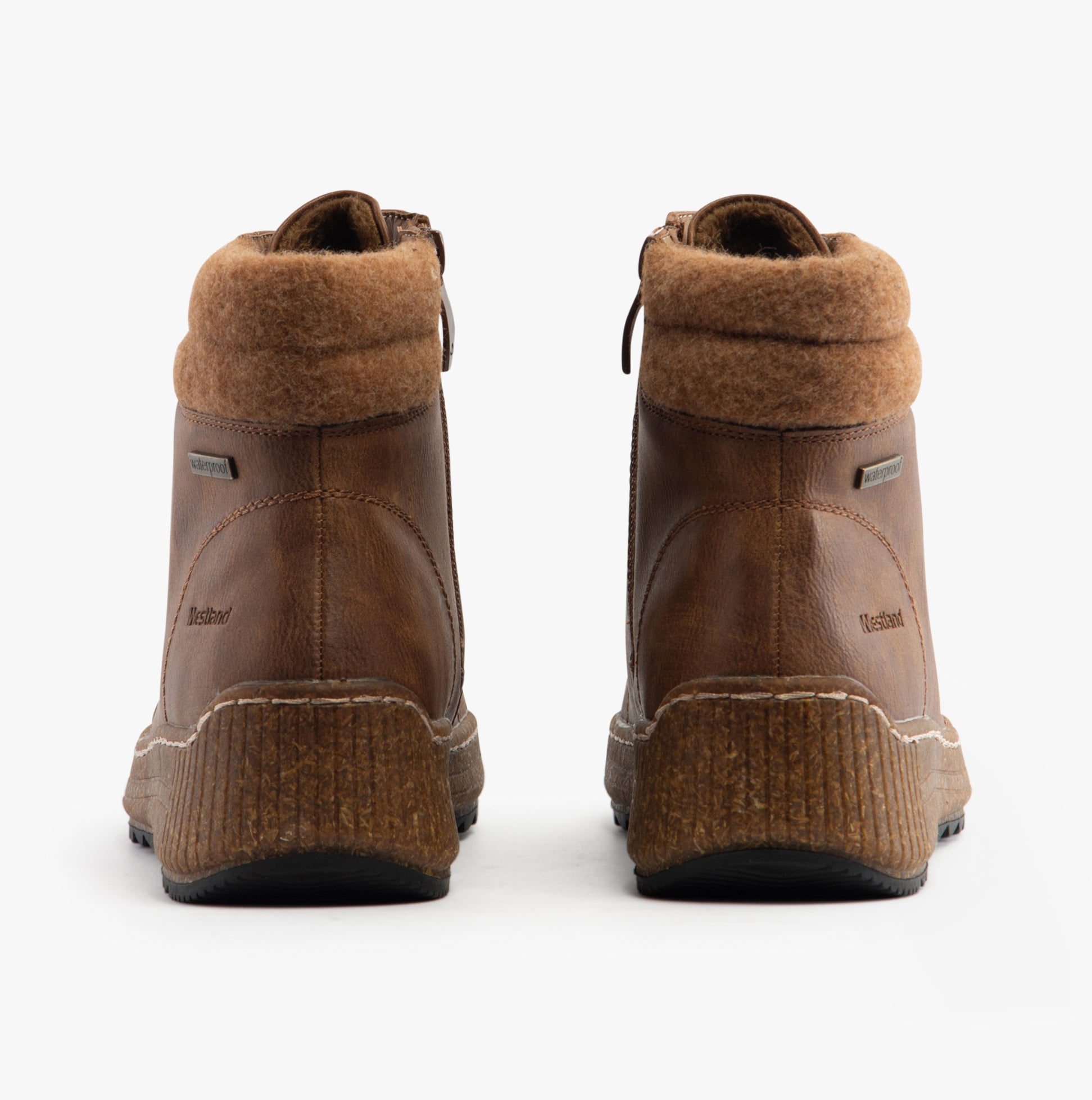 Westland WYNDI 04 Womens Boots Brandy Kombi rear view showcasing brown faux leather and wool detail.