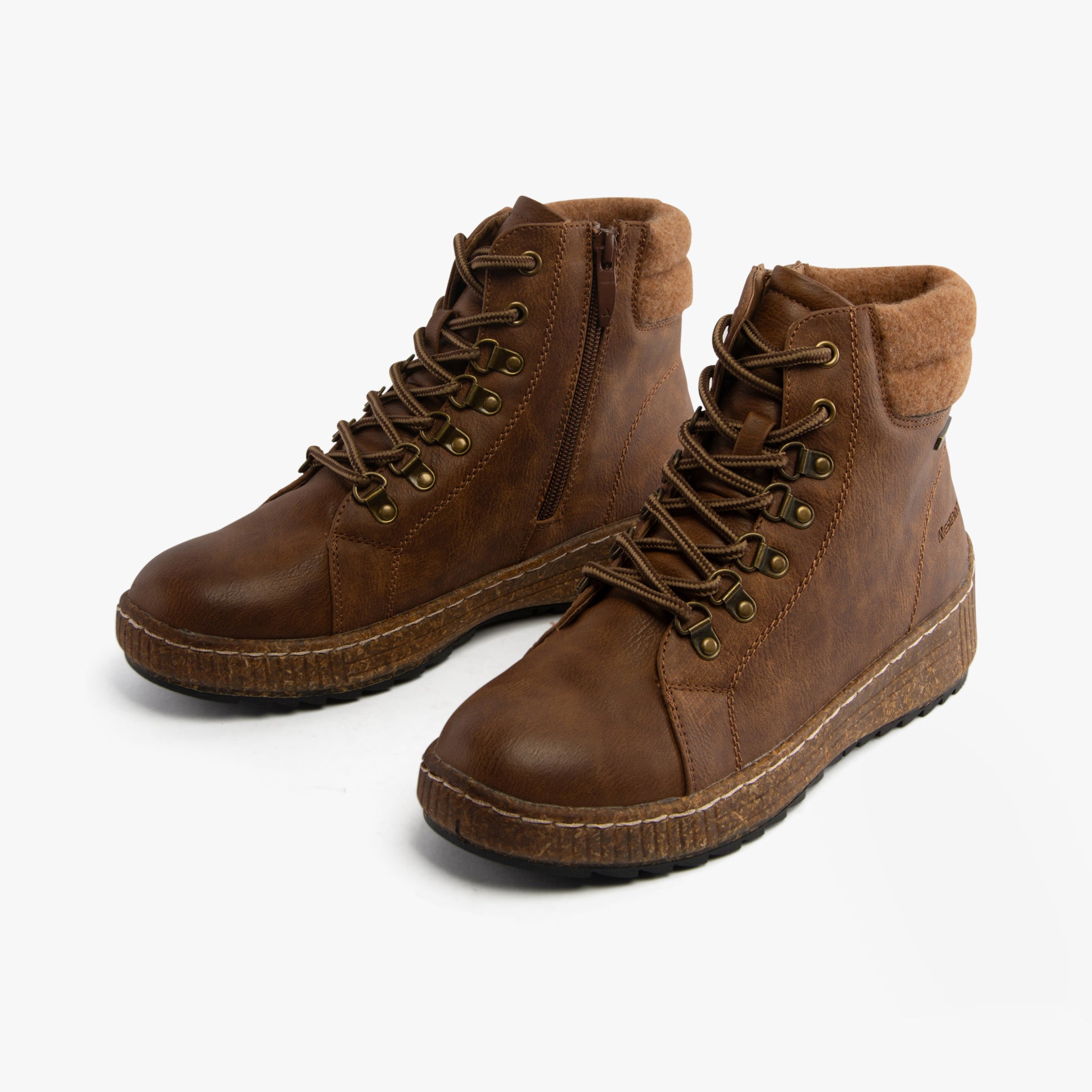 Westland WYNDI 04 Womens Boots Brandy Kombi side view, lace-up ankle boots in faux leather with wedge sole.