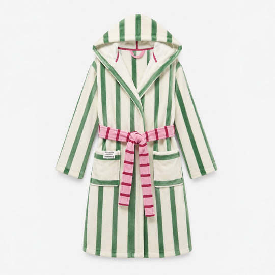 Joules G85730 LUNA Womens Bathrobe Green/White Stripe
