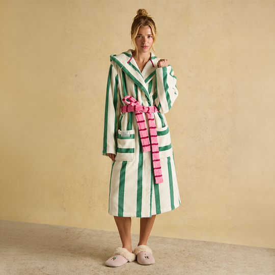Joules G85730 LUNA Womens Bathrobe Green/White Stripe