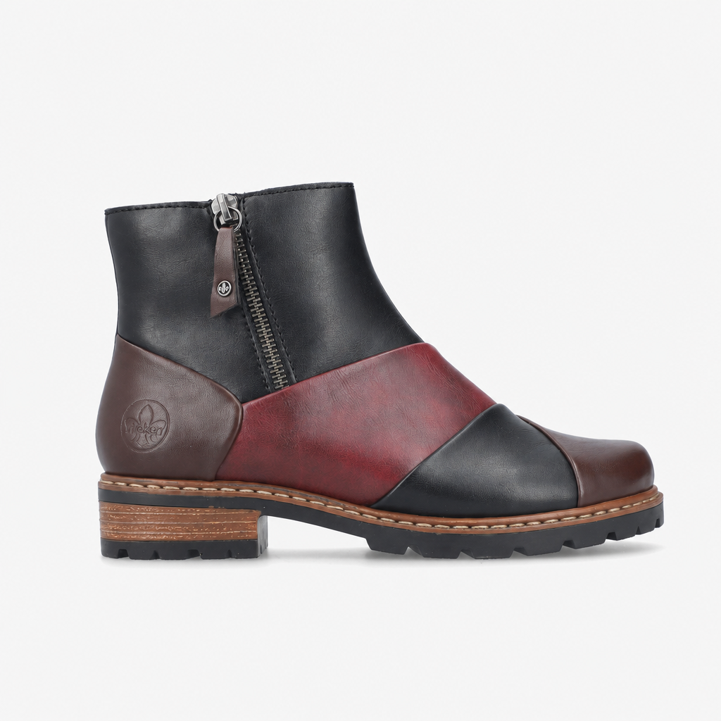 Rieker Z9356 Womens Ankle Boots Dark Brown/Black/Wine