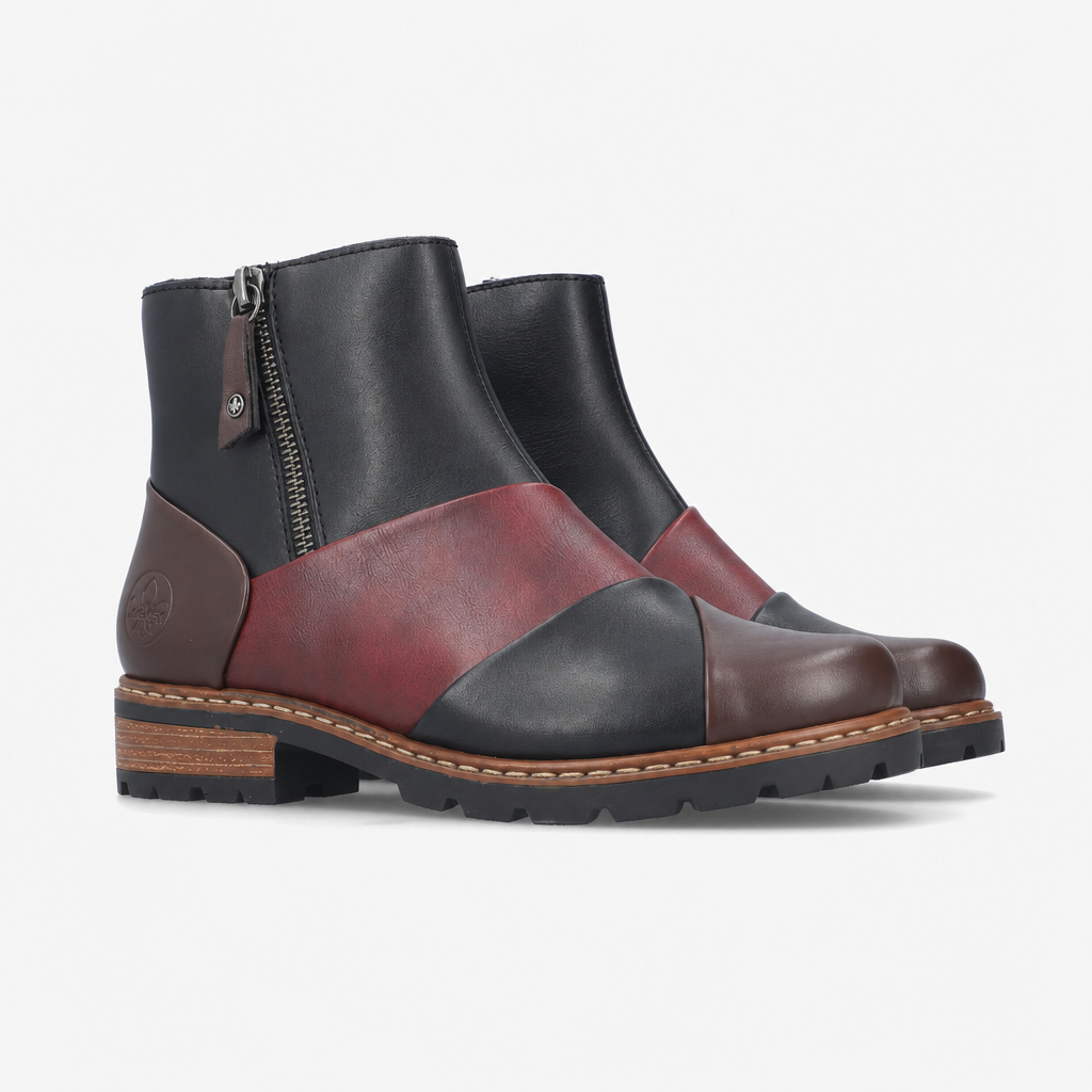 Rieker Z9356 Womens Ankle Boots Dark Brown/Black/Wine