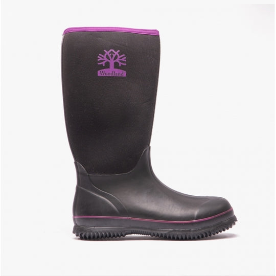 Woodland PULL ON PLAIN NEOPRENE Womens Wellington Boots Black