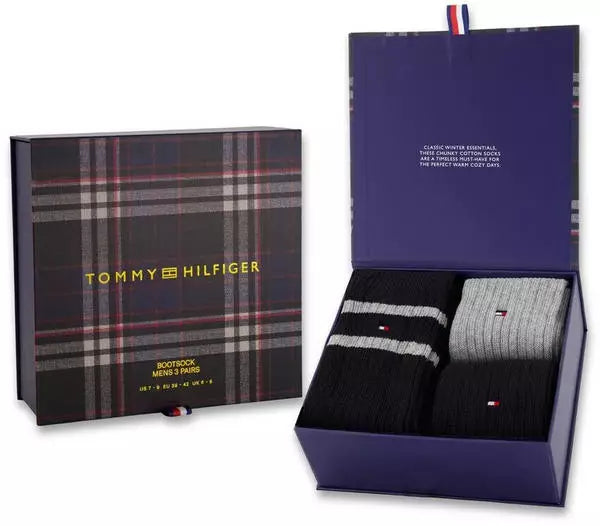 Tommy Hilfiger 3 Pack Giftbox Bootsock Mens Crew Socks Black