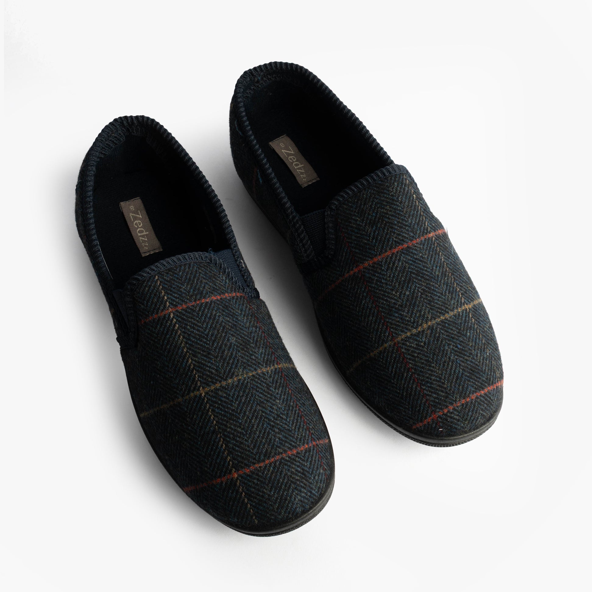 Zedzzz KENNY Mens Full Slippers Slippers Navy top view showing textile upper and round toe