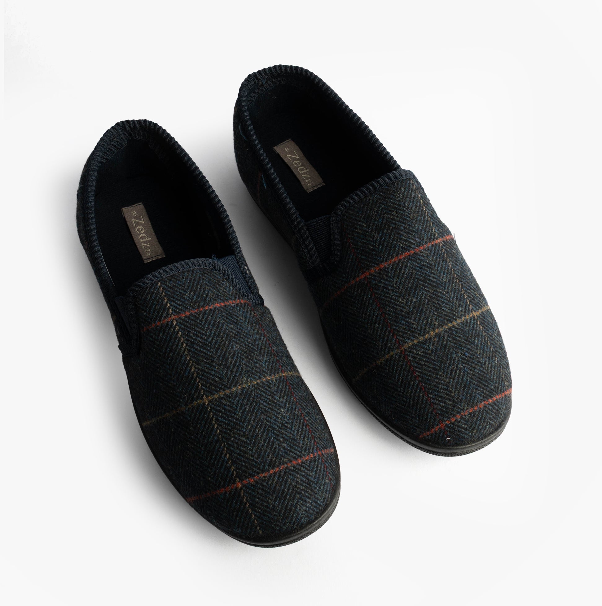 Zedzzz KENNY Mens Full Slippers Slippers Navy top view showing textile upper and round toe