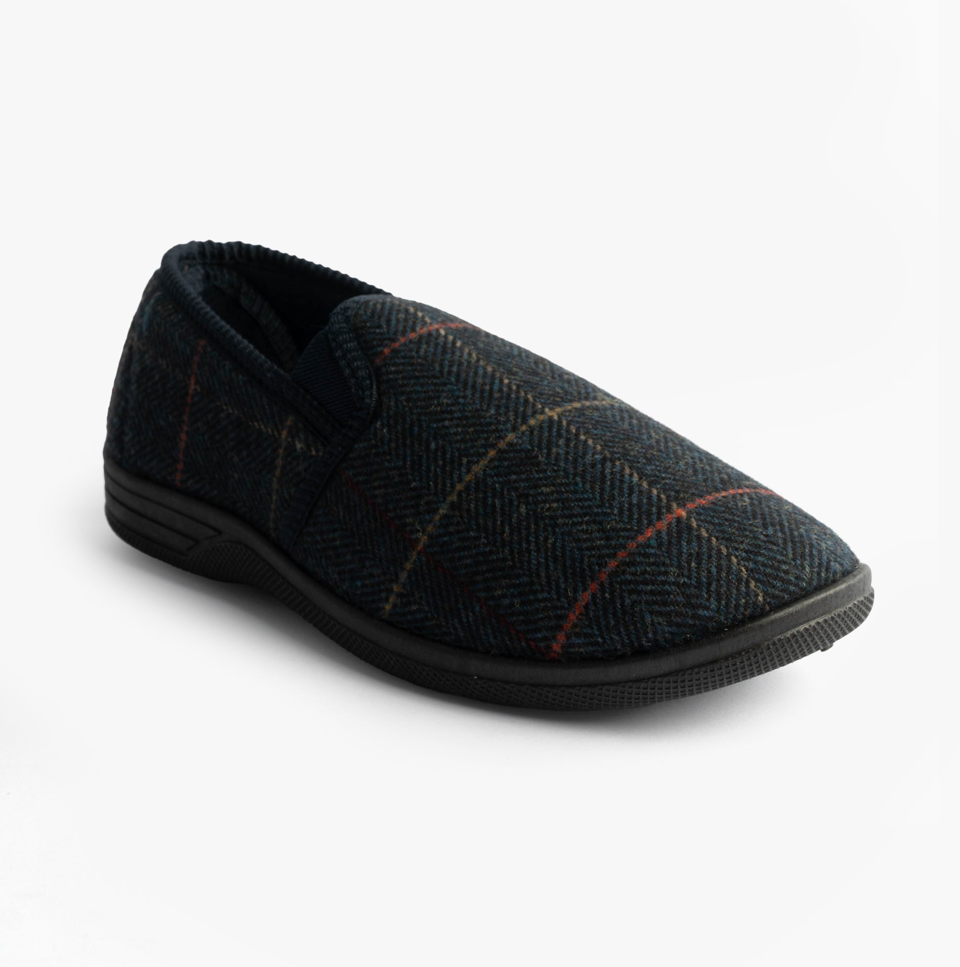 Zedzzz KENNY Mens Full Slippers Slippers Navy side view showing textile upper and pull-on closure.