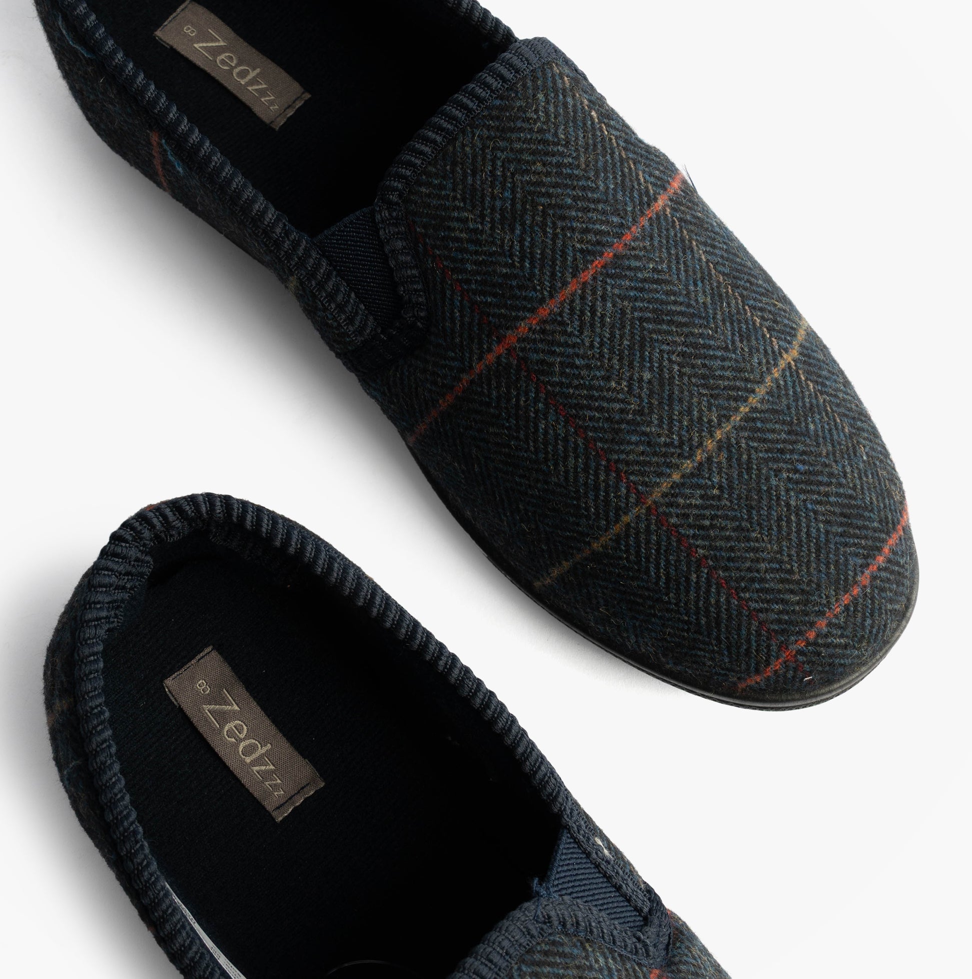 Zedzzz KENNY Mens Full Slippers Slippers Navy top view showing textile upper and round toe shape.