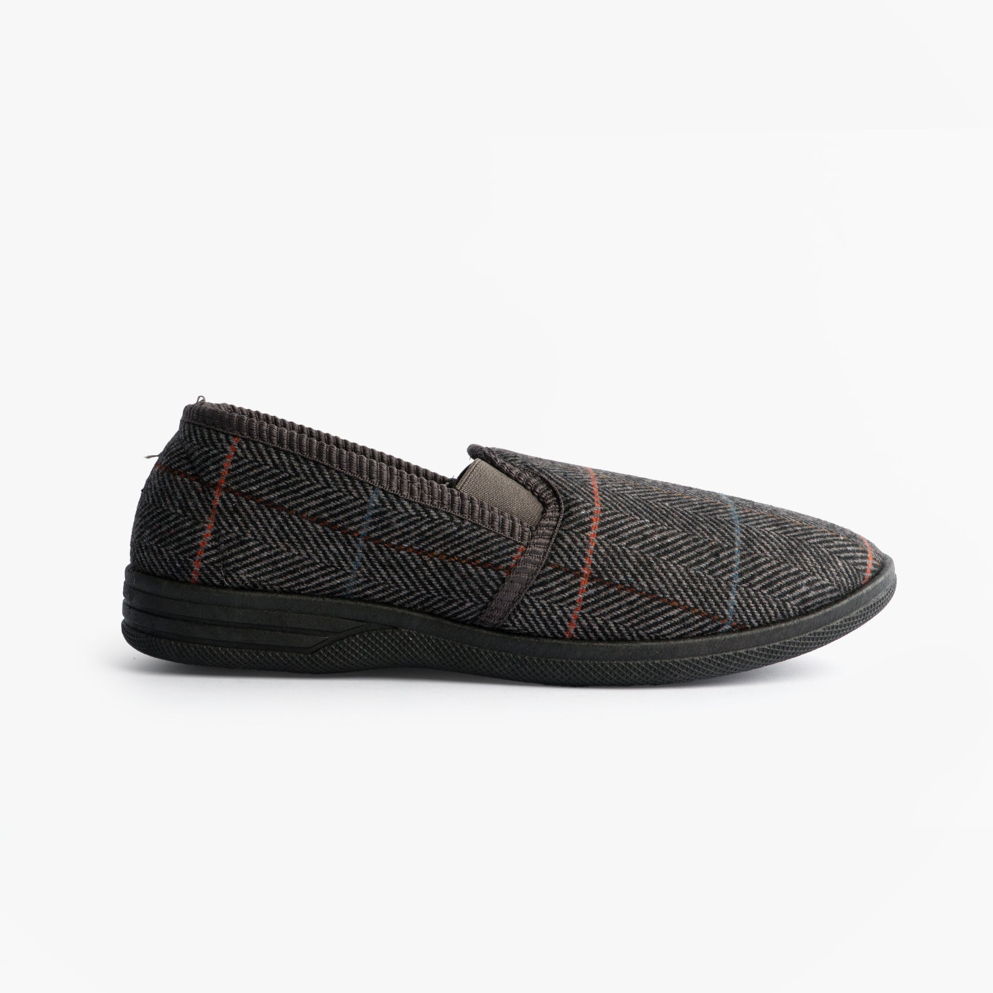 Zedzzz KENNY Mens Full Slippers Slippers Grey side view showing textile upper and flat sole design