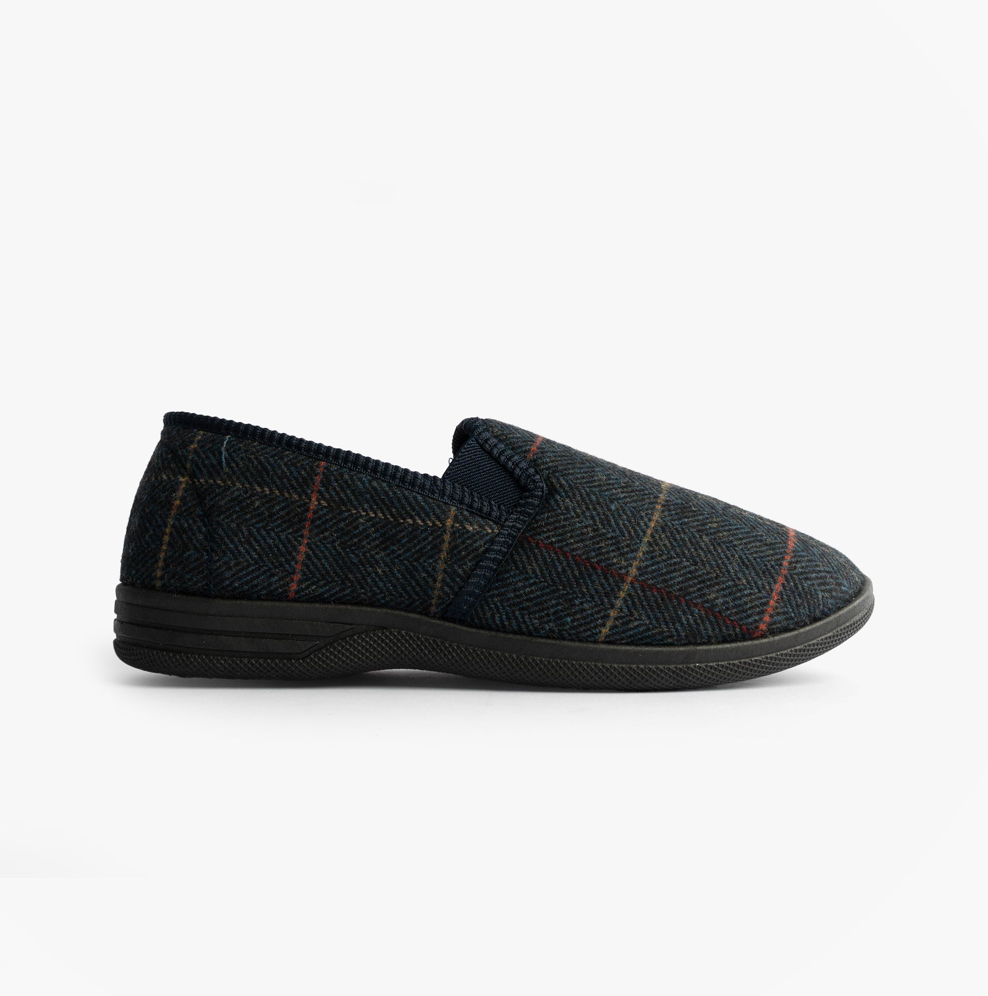 Zedzzz KENNY Mens Full Slippers Slippers Navy side view of full slippers with textile upper and round toe.
