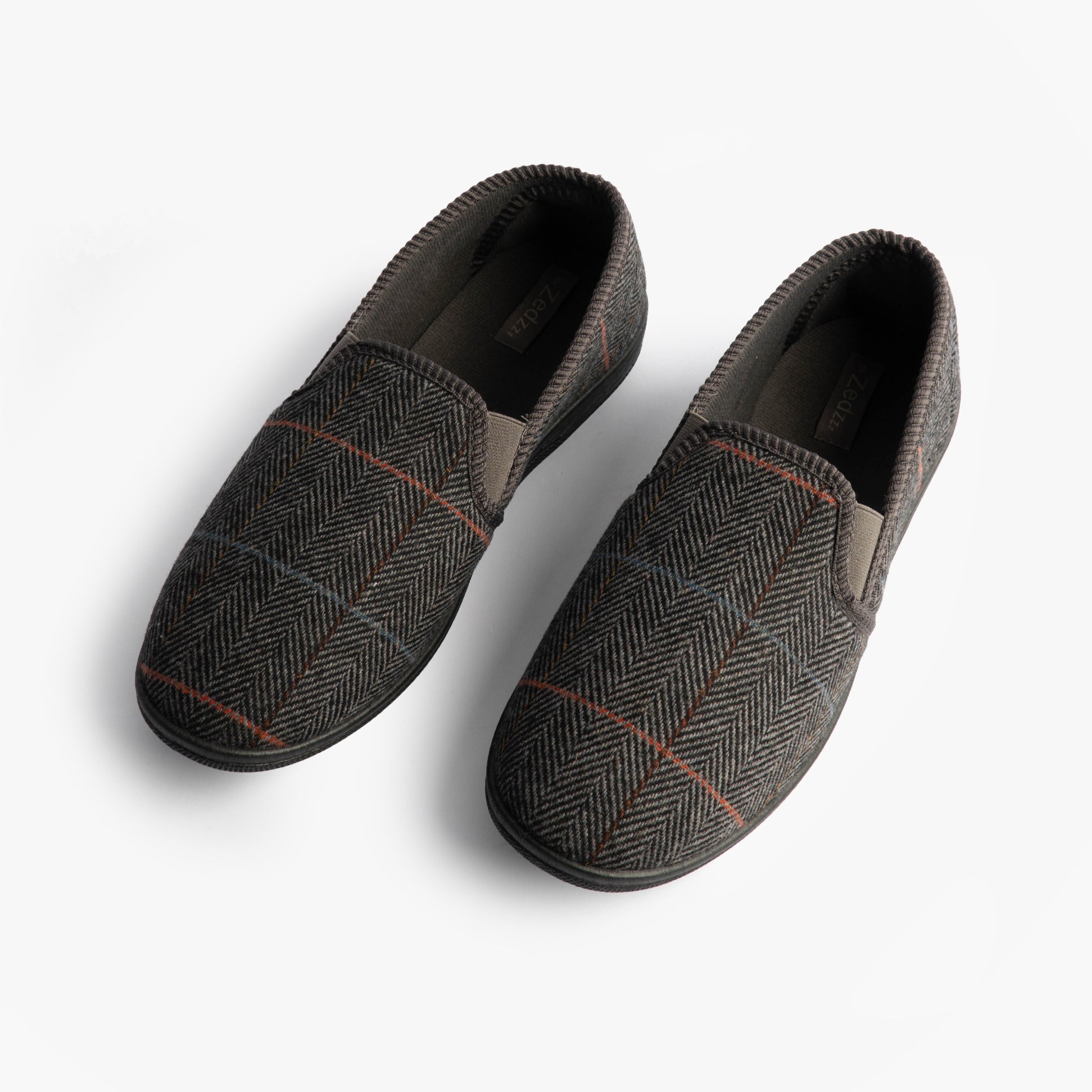 Zedzzz KENNY Mens Full Slippers Slippers Grey top view showing textile material and round toe shape.