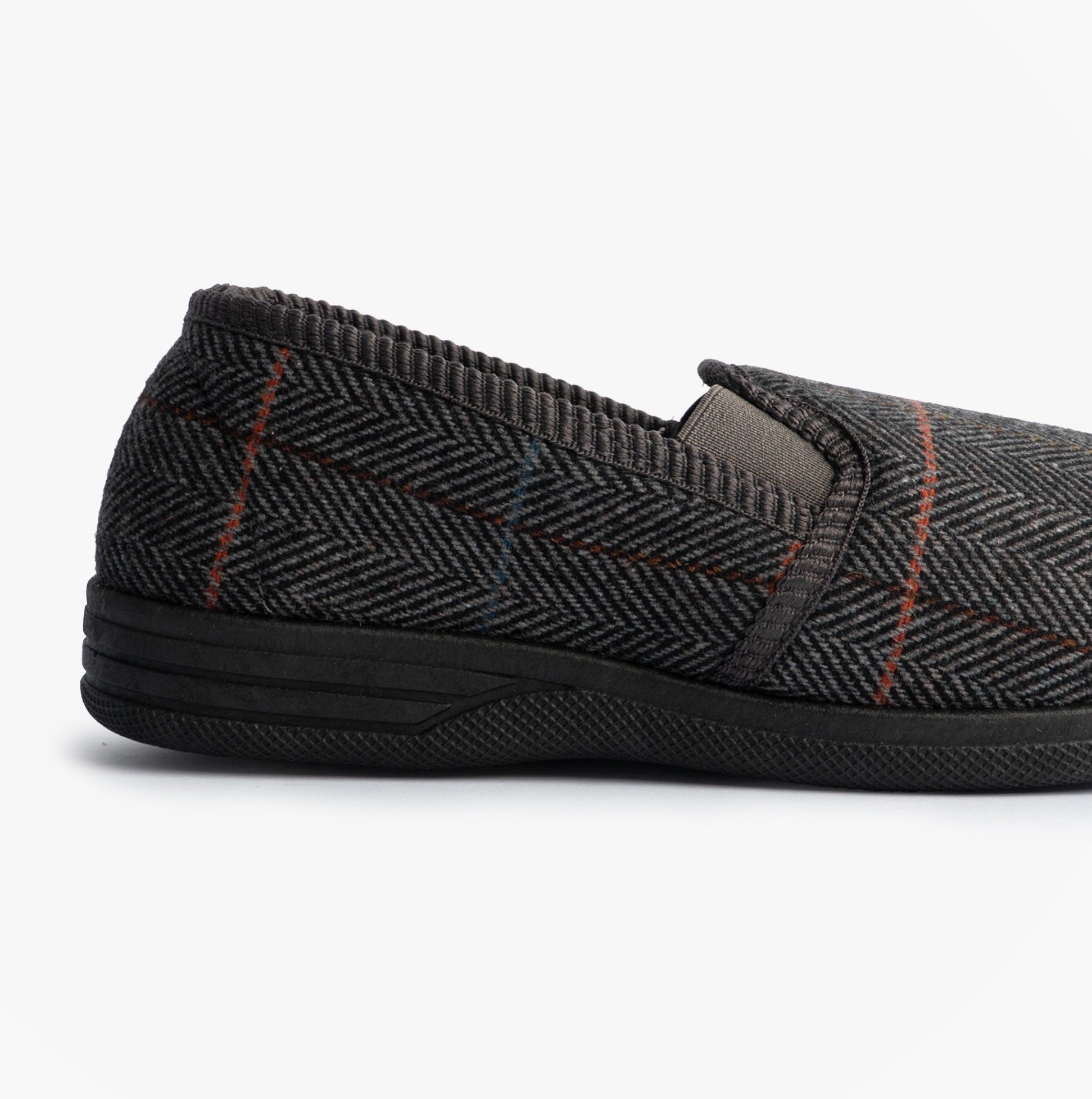 Zedzzz KENNY Mens Full Slippers Slippers Grey side view showing textile upper and flat sole.