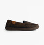 Zedzzz NEVILLE Mens Moccasins Slippers Brown side view showing soft textile upper and comfortable sole design.