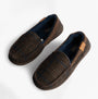 Zedzzz NEVILLE Mens Moccasins Slippers Brown, top view showing plaid textile upper and soft lining.