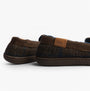 Zedzzz NEVILLE Mens Moccasins Slippers Brown back view showing textile upper and TPR sole.