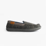Zedzzz NEVILLE Mens Moccasins Slippers Grey side view showing textile upper and low heel.
