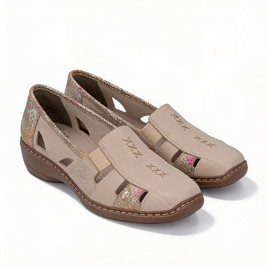 Rieker 41385 Womens Slip-On Shoes Beige