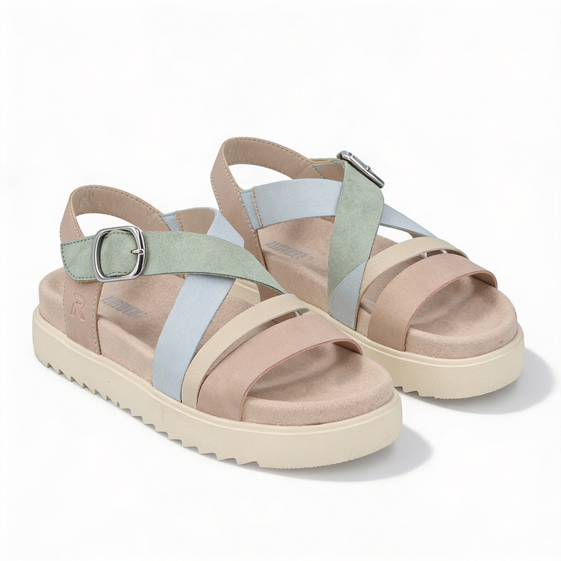 Rieker V5663 Womens Ankle Strap Sandals Beige Multi