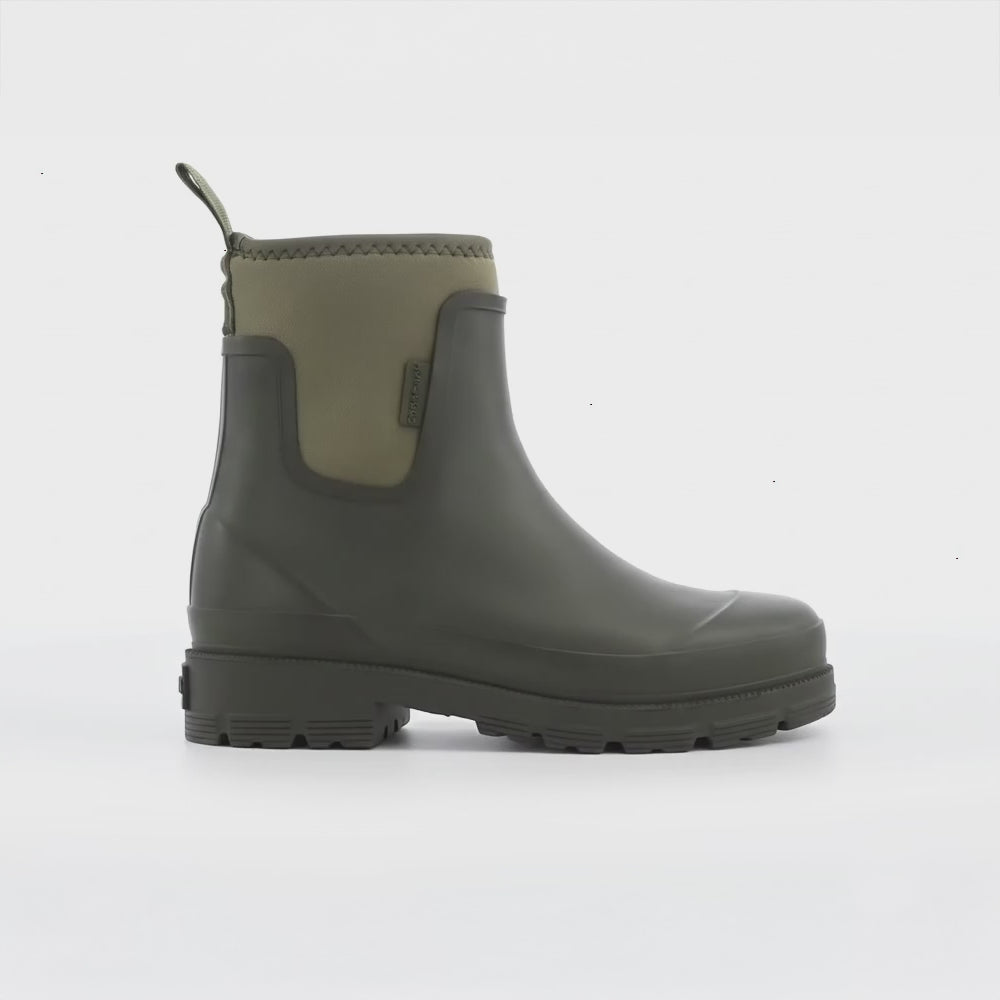 Mud Dogs BROOKE Womens Ankle Neoprene Wellies Dark Green side view of ankle wellies with rubber and neoprene material