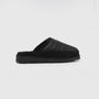 Polo Ralph Lauren READ SCFF II Mens Mule Slippers Black/Cream side view showing plush upper and rubber sole.