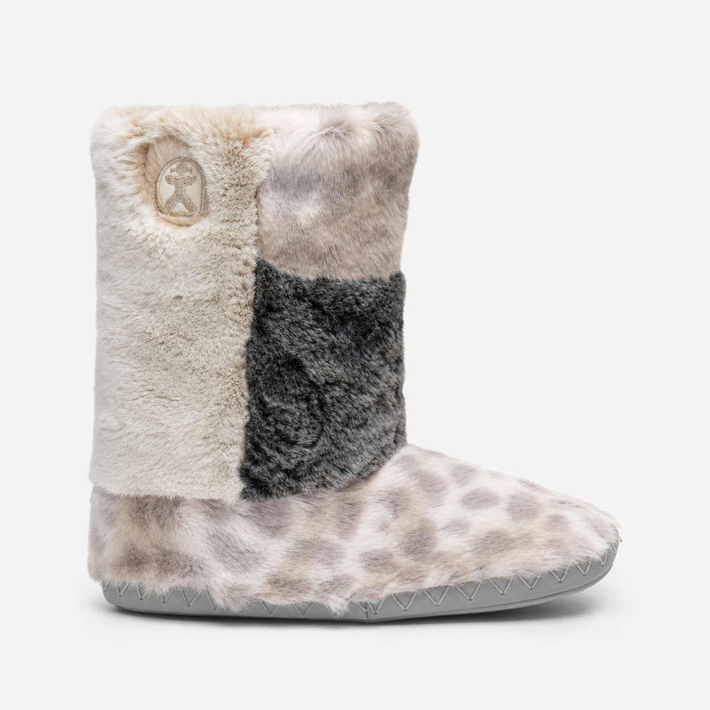 Bedroom Athletics FLORENCE Womens Slipper Boots Patchwork Grey Leopard