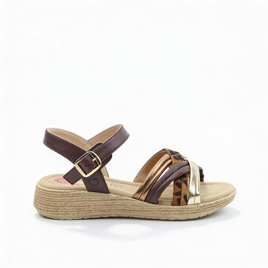 Heavenly Feet SYMPHONY Womens Ankle Strap Sandals Chocolate/Leopard