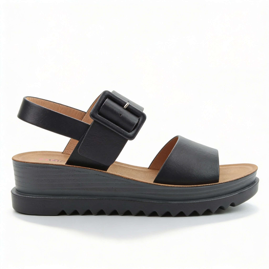 Heavenly Feet PISTACHIO Womens Ankle Strap Sandals Black