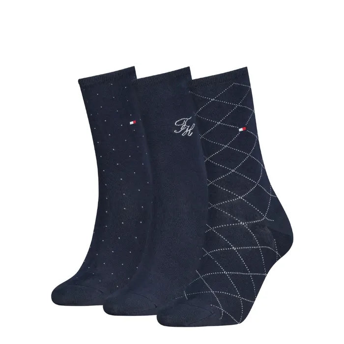 Tommy Hilfiger 3 Pack Giftbox Monogram Womens Crew Socks Navy