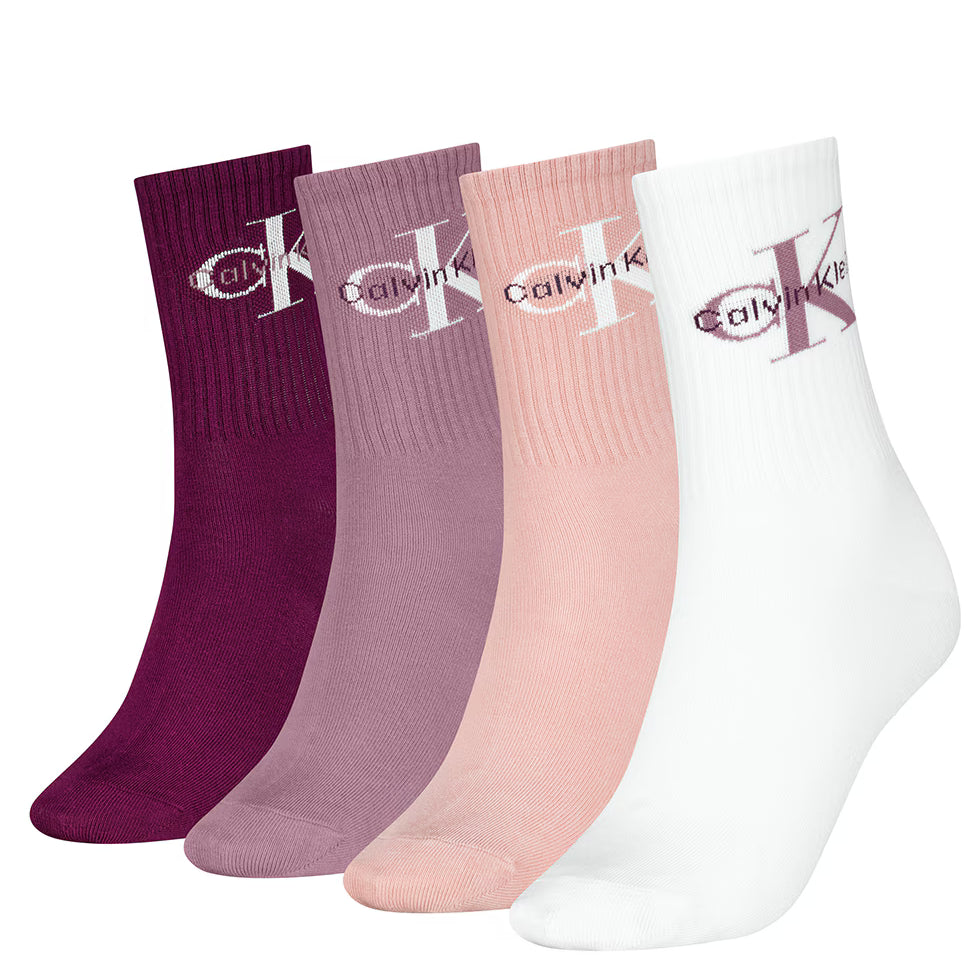 Calvin Klein 4 Pack Giftbox Monologo Womens Crew Socks Multicolour