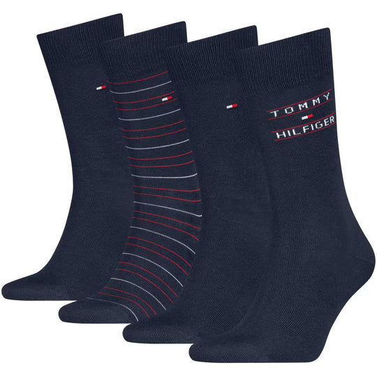 Tommy Hilfiger 4 Pack Giftbox Tommy Stripe Mens Crew Socks Navy