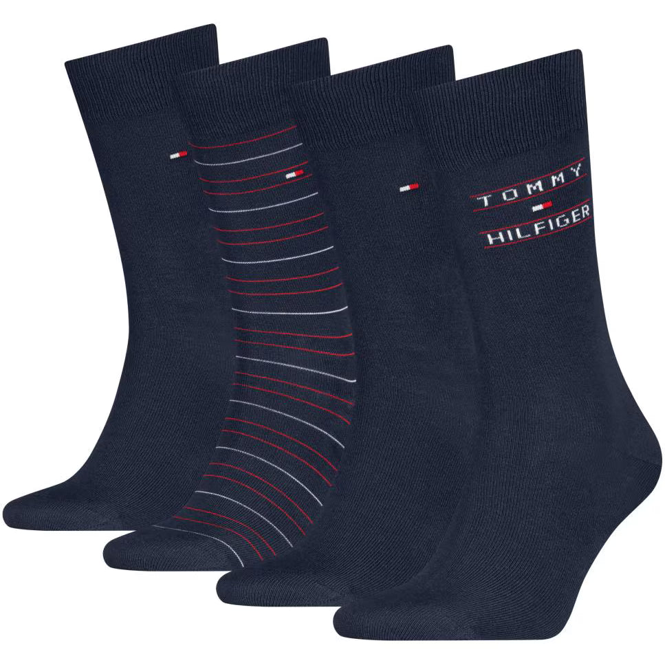 Tommy Hilfiger 4 Pack Giftbox Tommy Stripe Mens Crew Socks Navy