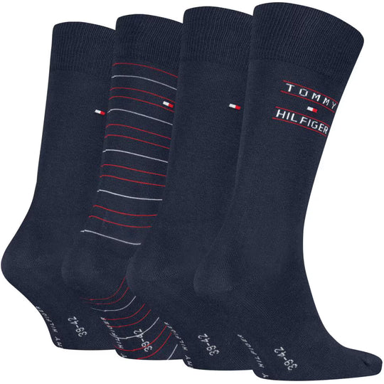 Tommy Hilfiger 4 Pack Giftbox Tommy Stripe Mens Crew Socks Navy
